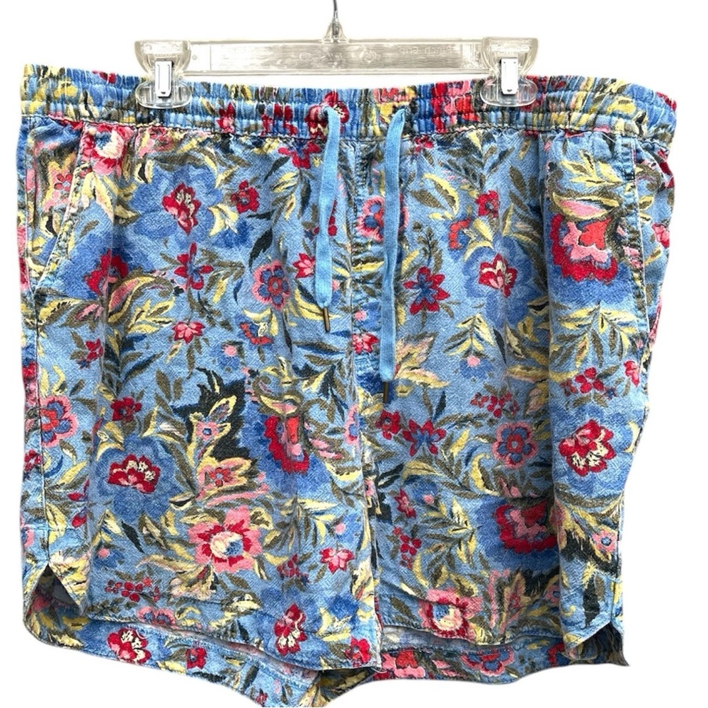 Terra & Sky Women's Plus Sz 1X Pull-On Drawstring Linen Shorts Floral Mom Casual